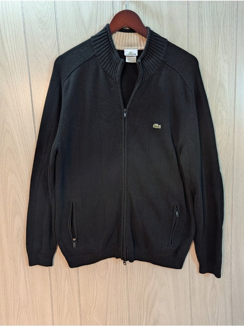 Lacoste Full Zip Sweater Jacket Golf  Men's Sz 5 L Cotton Black Heavyweight